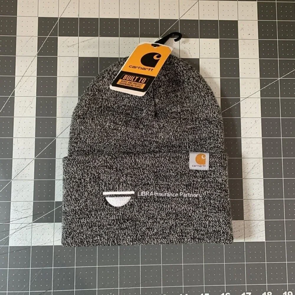 Carhartt Knit Cuffed Gray Beanie Hat Rib Knit OSFA Acrylic Embroidered